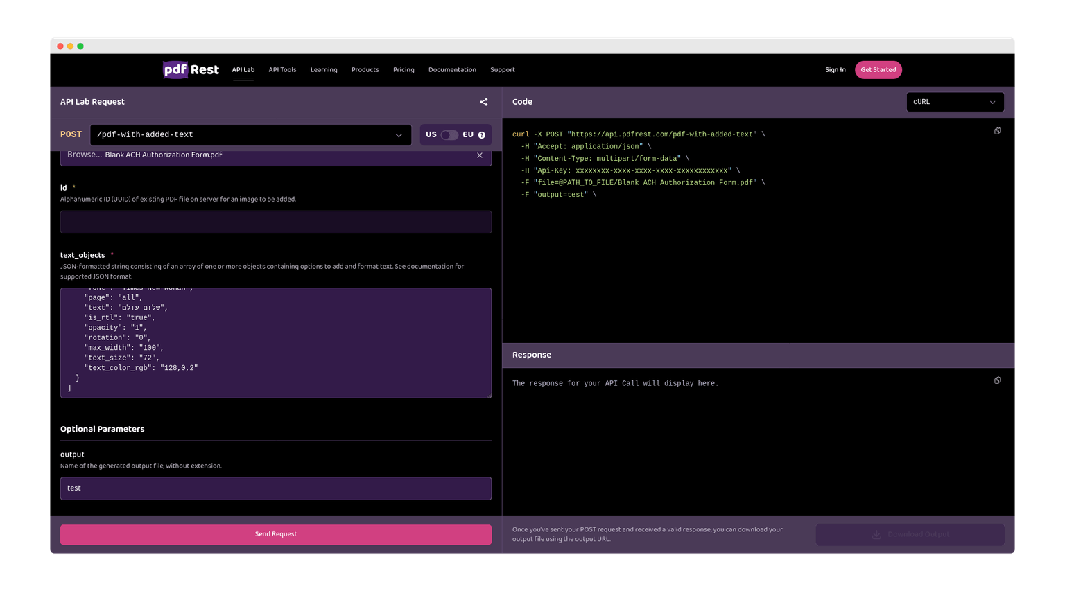 pdfrest api lab screenshot